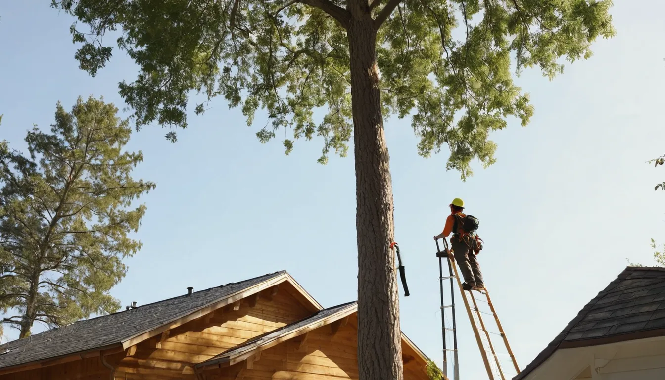 A tree removal provider checking a large tree beside a home in Draper